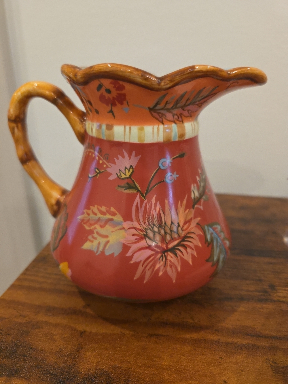 Tracy Porter Floral Ceramic Pitcher - Red Creamer Hand Painted